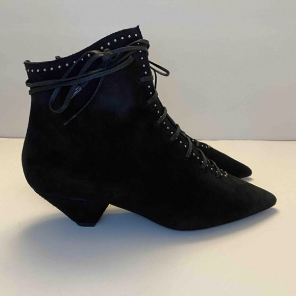 Saint Laurent Blaze  Studded And Laced Ankle Boots - Picture 10 of 11